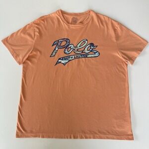 Polo Ralph Lauren Men's Shirt Large Orange Hawaiian Script Logo Short Sleeve Tee